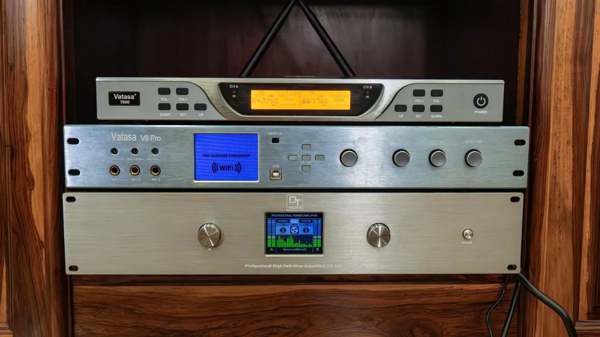 Bộ xử lý âm thanh của Dàn karaoke DT TT456: (DT Radius-12Pro, Vatasa T900 New, Vatasa V8 Pro, DT DH-206, CAVS CS115)