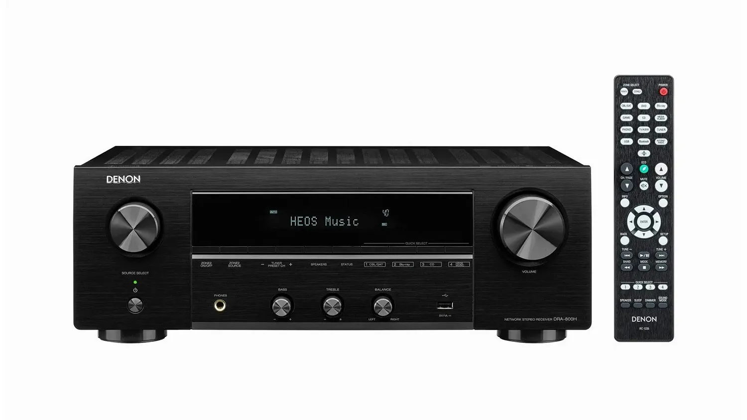 Mặt trước của AMPLY DENON DRA-800H kèm remote