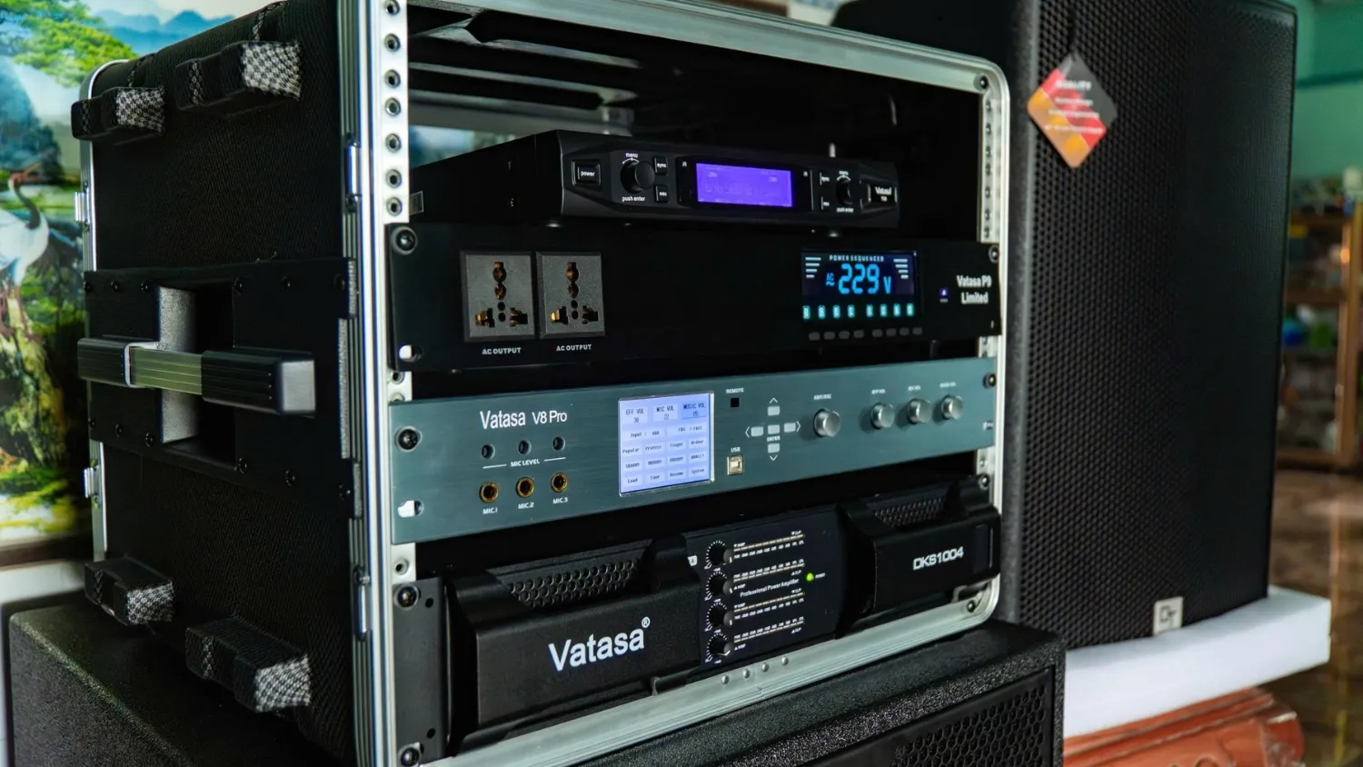 Lắp đặt Cục Đẩy Công Suất Vatasa DKS1004 NEW vào dàn karaoke