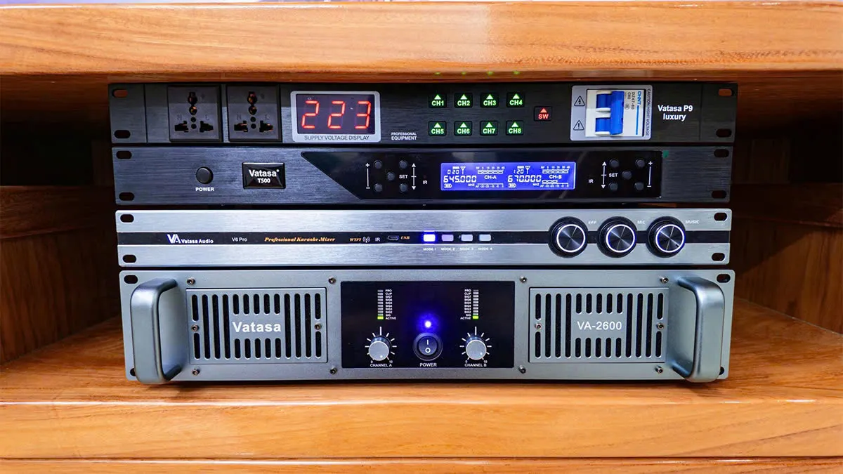Bộ thiết bị xử lý âm thanh của Dàn karaoke DT TT427: (DT Radius 12Pro, Vatasa T500, Vatasa V6 Pro, Vatasa VA2600, Nex 12)