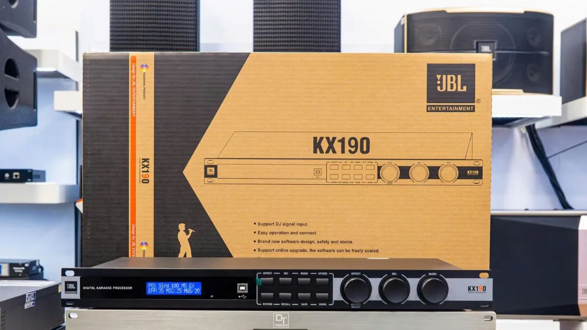 Mặt trước và thùng của Vang số JBL KX190
