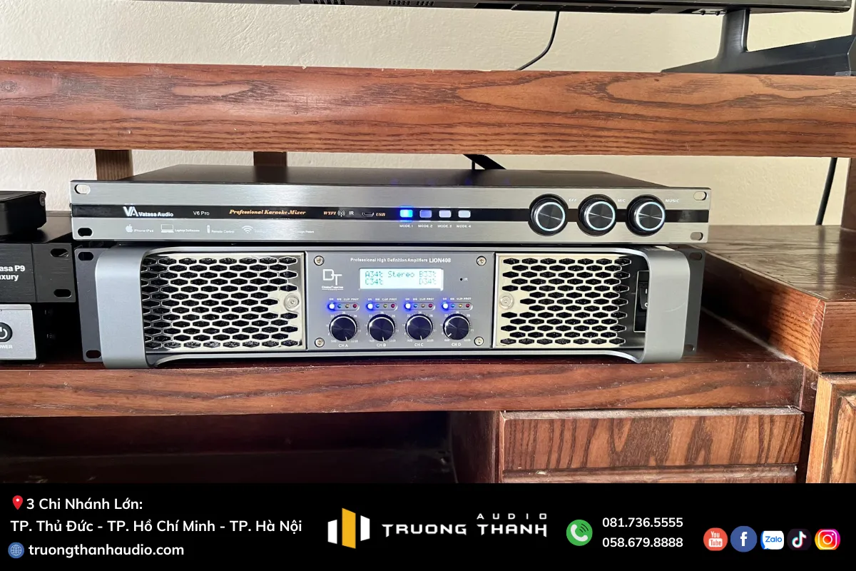 Mặt trước vang số và cục đẩy công suất của Dàn Karaoke DT TT387