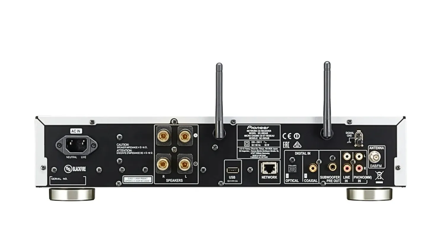 Mặt sau của Amply Pioneer NC-50DAB màu đen