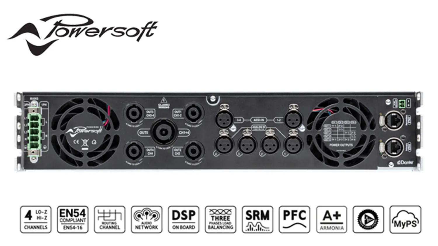 Mặt sau của Cục đẩy công suất 4 kênh Powersoft X4L