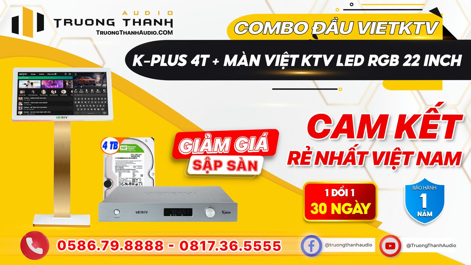 Ảnh nổi bật của sản phẩm Combo Đầu Việt KTV K-Plus 4T + Màn Việt KTV Led RGB 22 inch 2