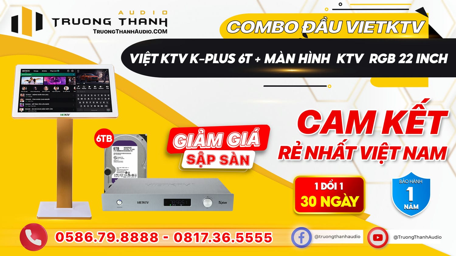 Ảnh nổi bật của sản phẩm Combo Đầu Việt KTV K-Plus 6T + Màn Việt KTV Led RGB 22 inch 2