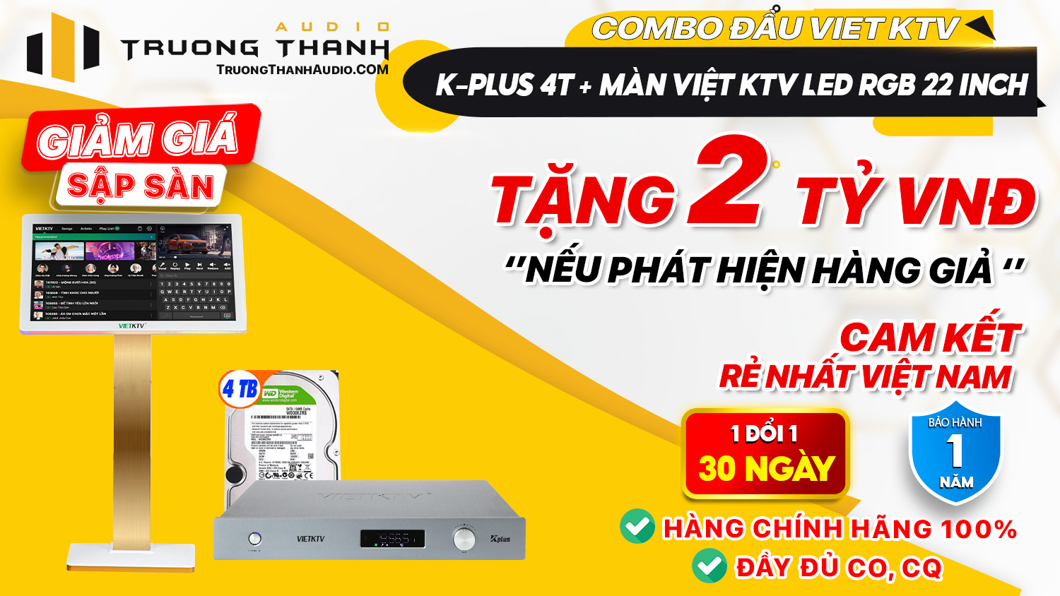 Ảnh nổi bật của sản phẩm Combo Đầu Việt KTV K-Plus 4T + Màn Việt KTV Led RGB 22 inch 1
