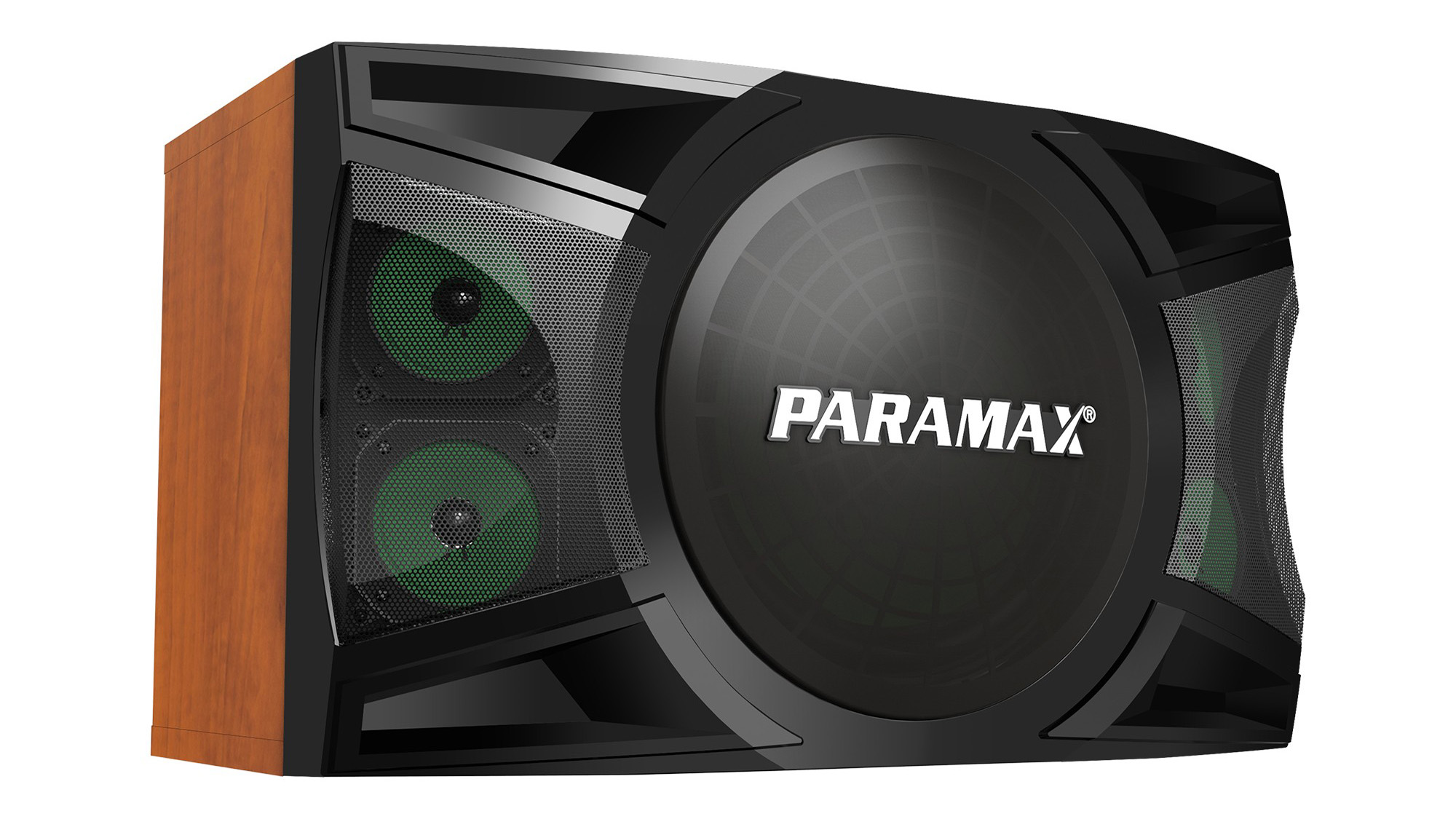 Loa Karaoke Paramax P-1500 mặt trước nghiêng vân gỗ cam