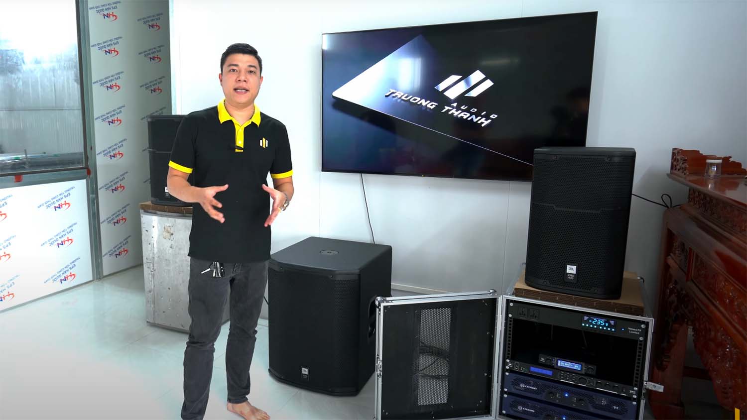 Lắp đặt Dàn âm thanh có Loa sub JBL PRX 418s tại nhà khách