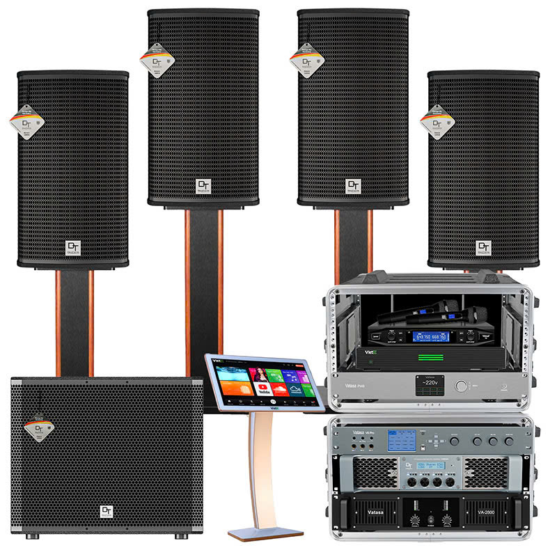 Dàn karaoke DT TT439: (2 DT Alpha10, Vatasa T10, Vatasa V8 Pro, DT Lion408, Vatasa VA-2800, DT Delta115, Vatasa PW8, VietK 4K Plus 6TB, VietK 22inch)