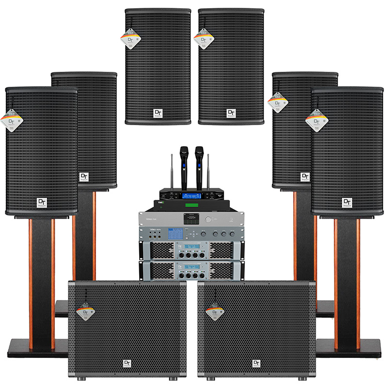 Dàn karaoke DT TT460: (3 DT Alpha10, Vatasa T10, Vatas V8 Pro, 2 DT Lion408, 2 DT Delta115, Vatasa PW8, VietK 4K Plus 6TB)