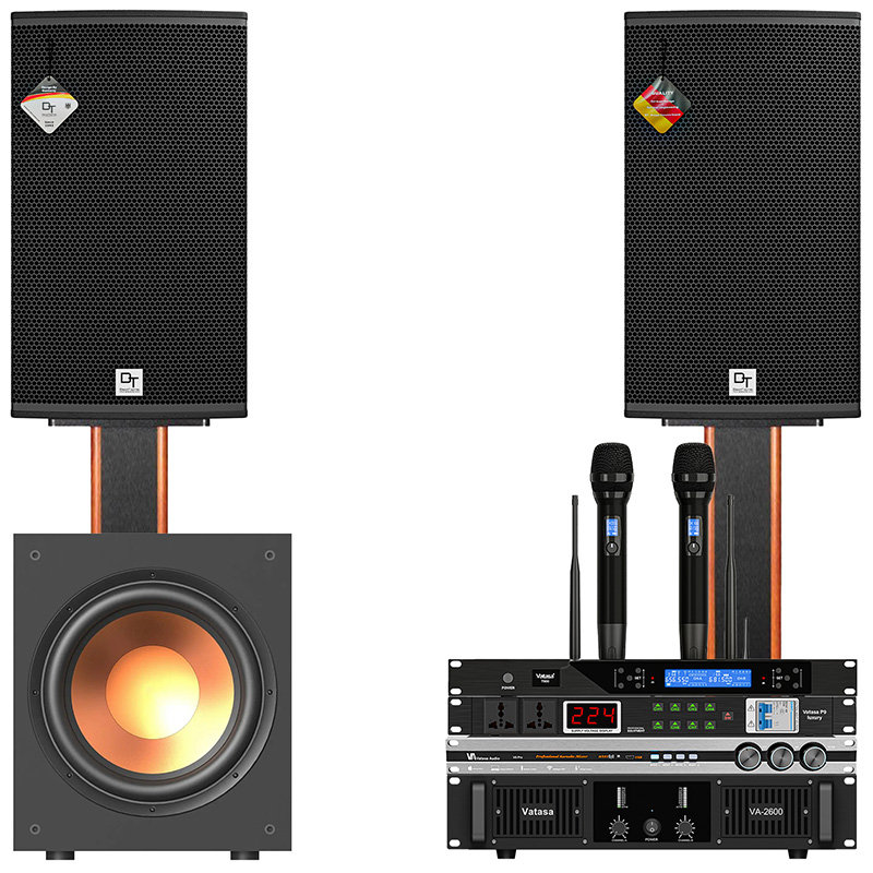 Dàn karaoke DT TT480: (DT Radius-12Pro, Vatasa T500, Vatasa V6 Pro, Vatasa VA-2600, Paramax Sub-E30, Vatasa P9 Luxury)