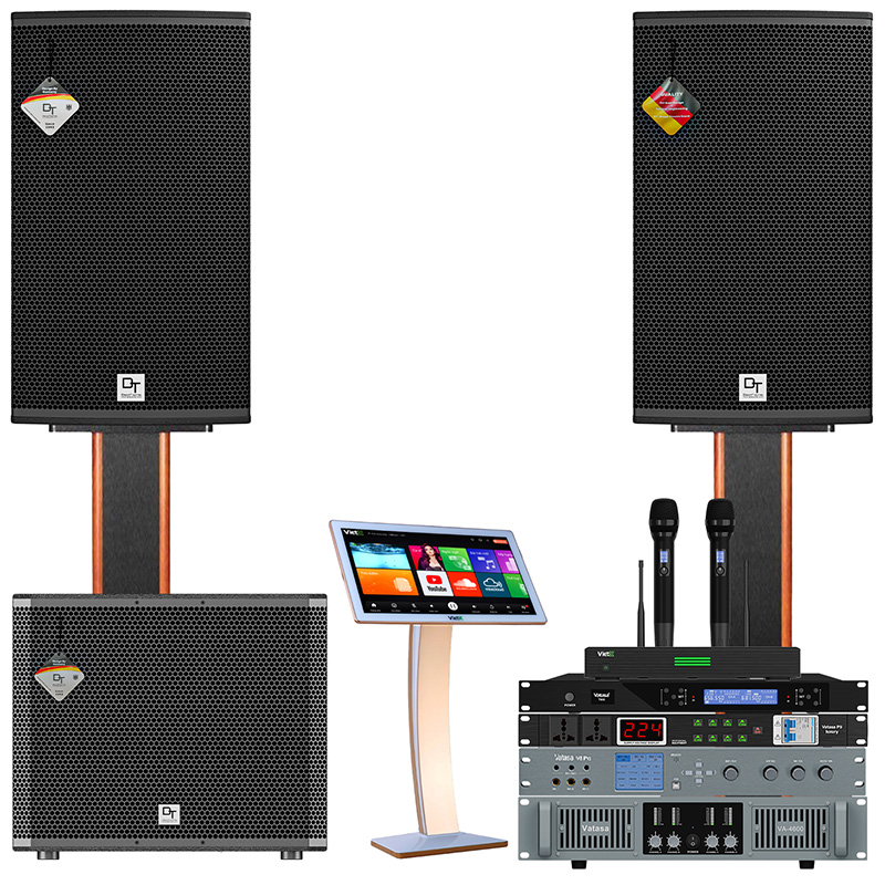 Dàn karaoke DT TT483: (DT Radius-12Pro, Vatasa T500, Vatasa V8 Pro, Vatasa VA-4600, DT Delta115, Vatasa P9 Luxury, VietK 4K Plus, VietK 22inch)