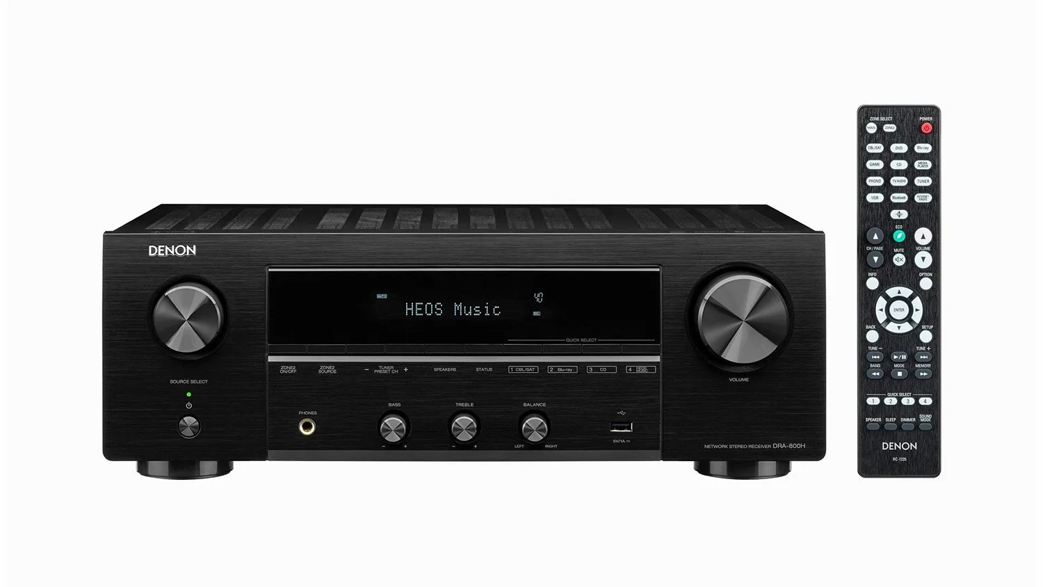 Mặt trước của AMPLY DENON DRA-800H kèm remote