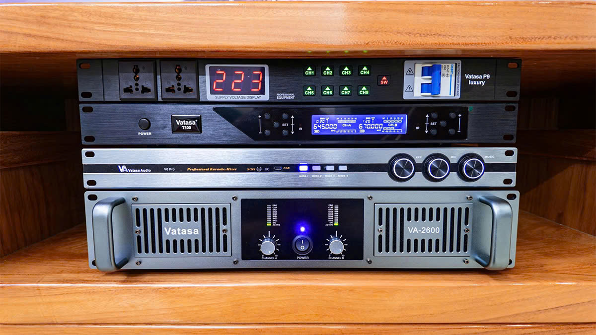 Bộ thiết bị xử lý âm thanh của Dàn karaoke DT TT427: (DT Radius 12Pro, Vatasa T500, Vatasa V6 Pro, Vatasa VA2600, Nex 12)