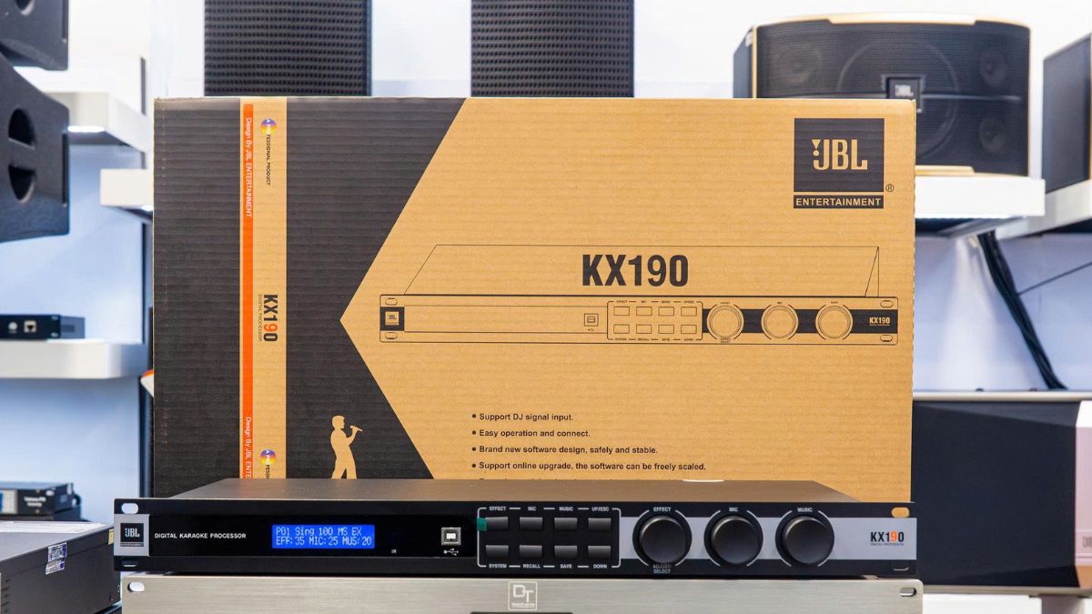 Mặt trước và thùng của Vang số JBL KX190