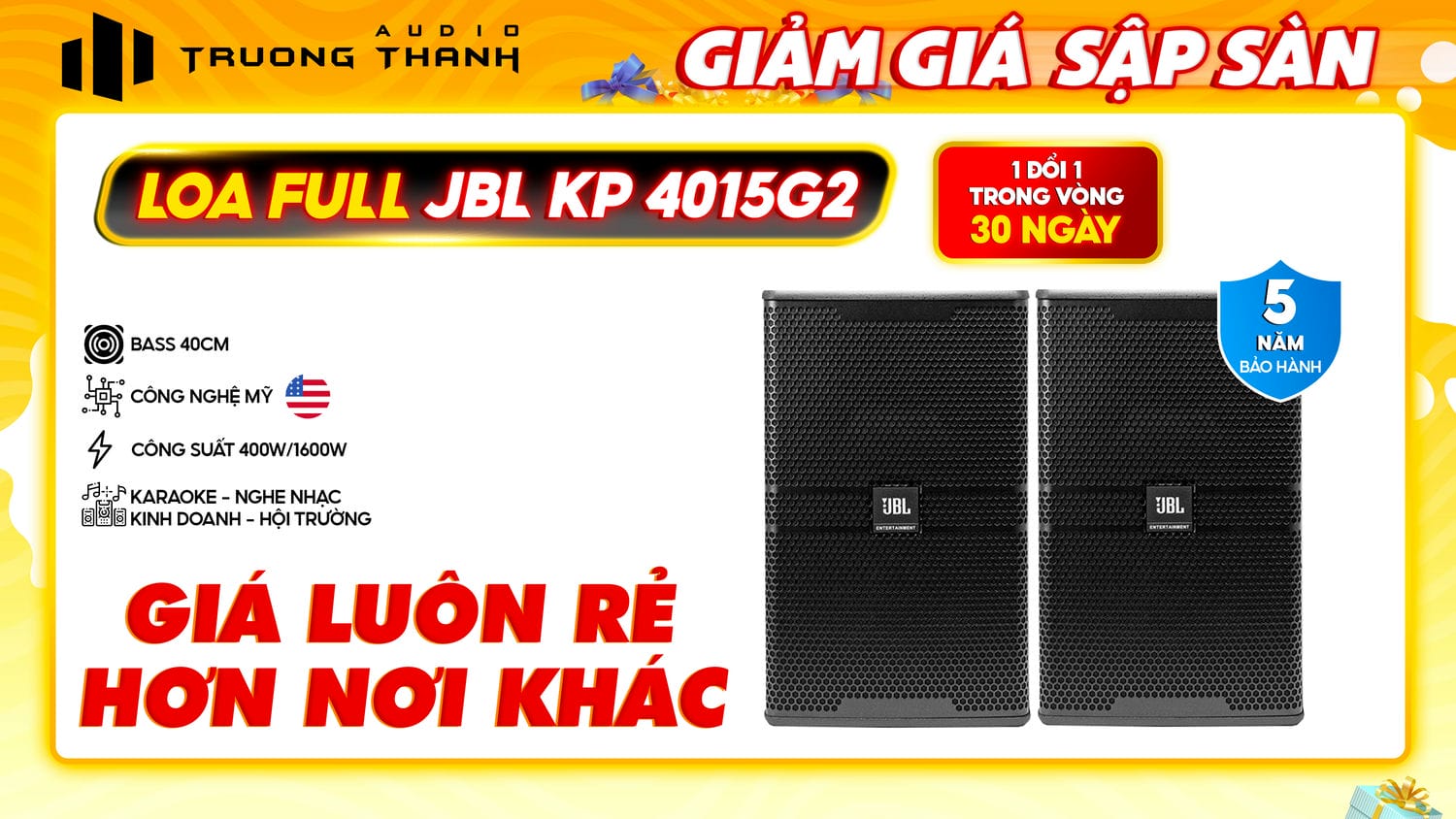 Ảnh nổi bật của sản phẩm Loa Karaoke JBL KP4015G2 Mỹ (full bass 40cm, 2 loa 2 đường) 19