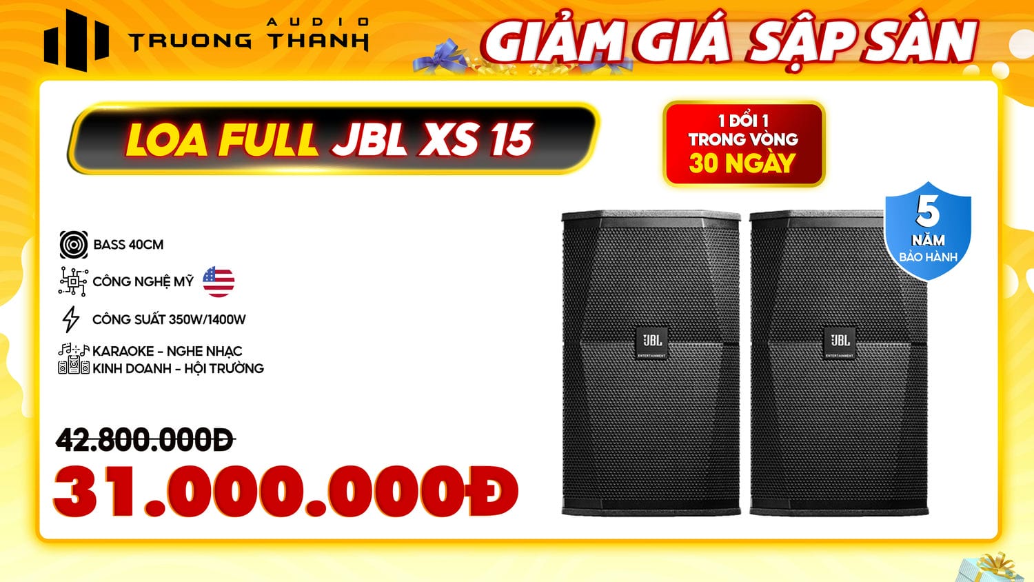 Ảnh nổi bật của sản phẩm Loa karaoke JBL XS15 (Full Bass 40, Ba Sao) 1