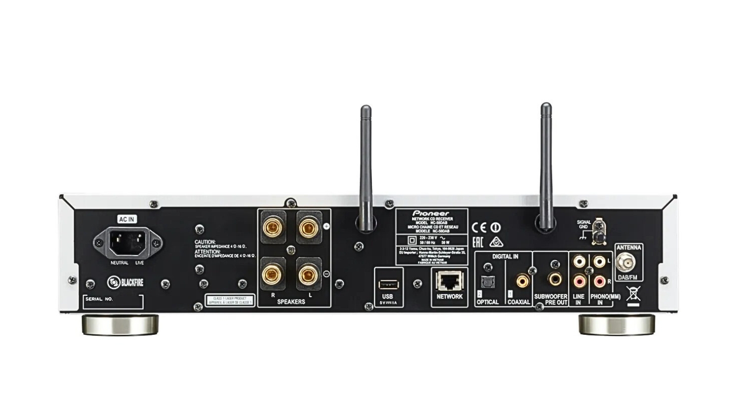 Mặt sau của Amply Pioneer NC-50DAB màu đen