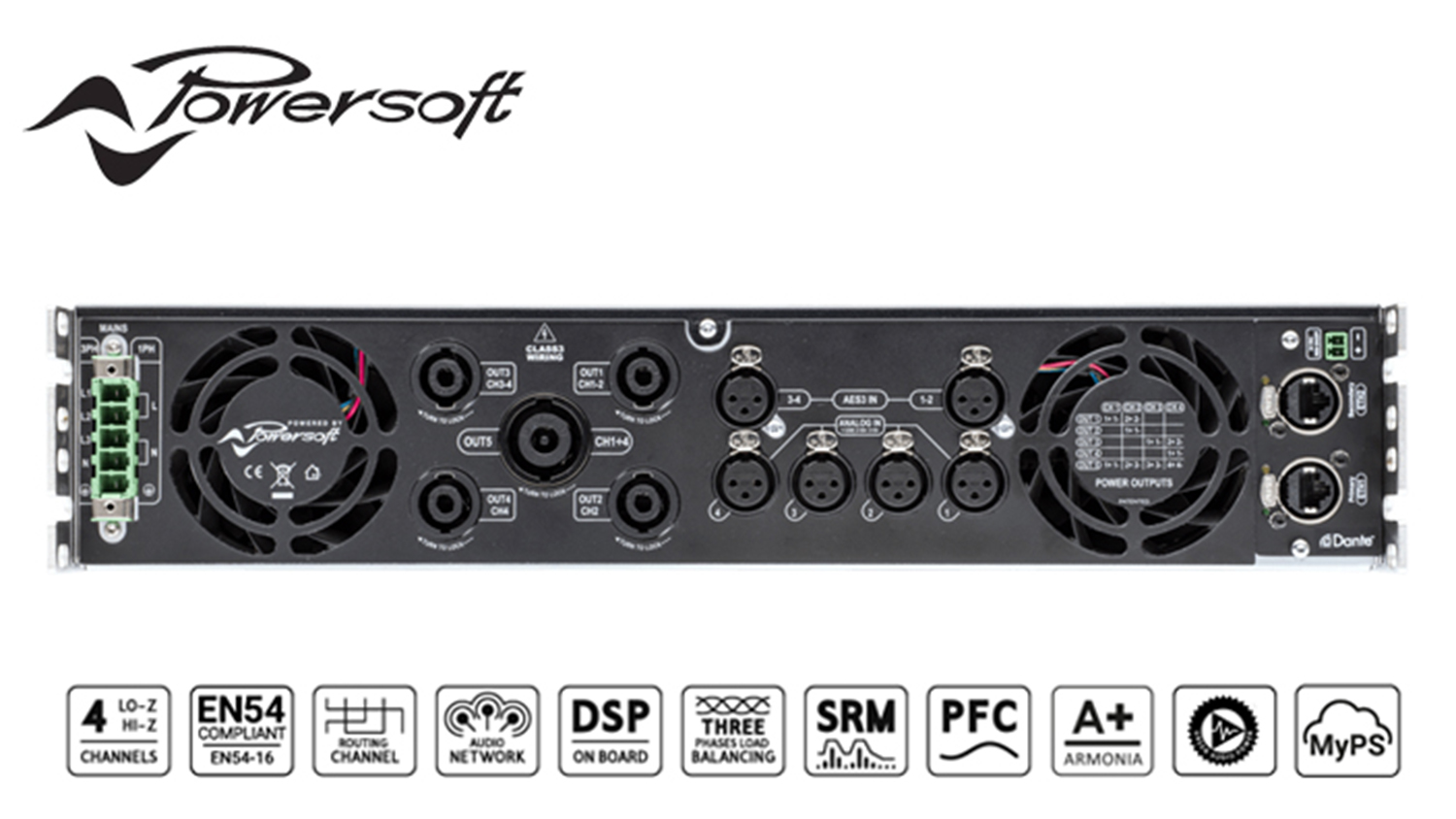 Mặt sau của Cục đẩy công suất 4 kênh Powersoft X4L