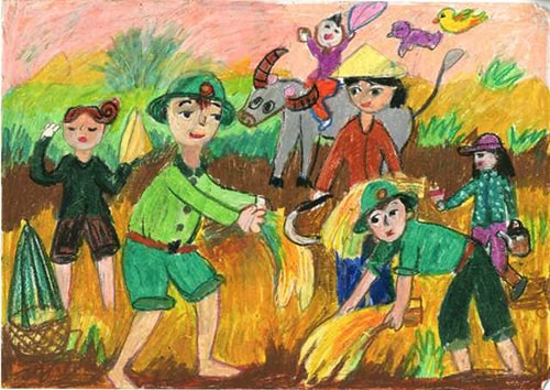 Image result for tranh học sinh vẽ bộ đội